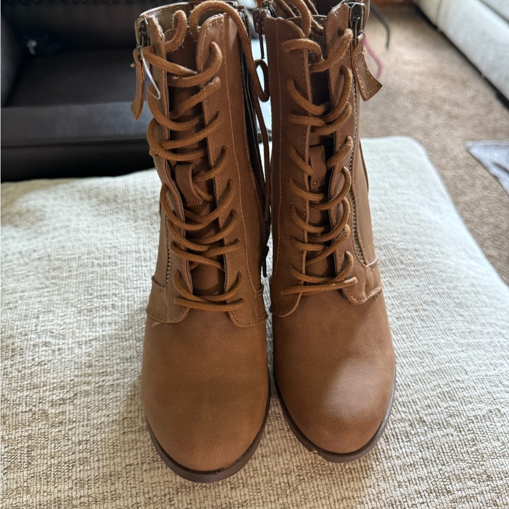 XOXO Brown Lace-Up Boots with Chunky Heel
